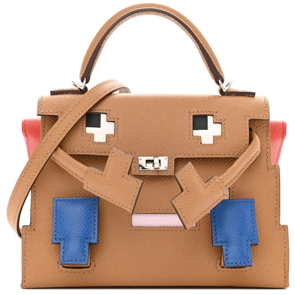 Hermes Kelly Doll Picto Bag in Epsom Biscuit Rose Texas Blue France