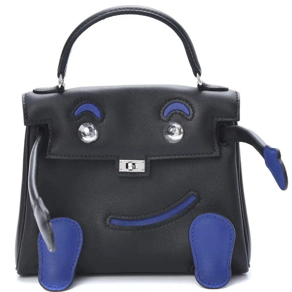 Hermes Kelly Doll Picto Bag in Epsom Black Bleu Electrique