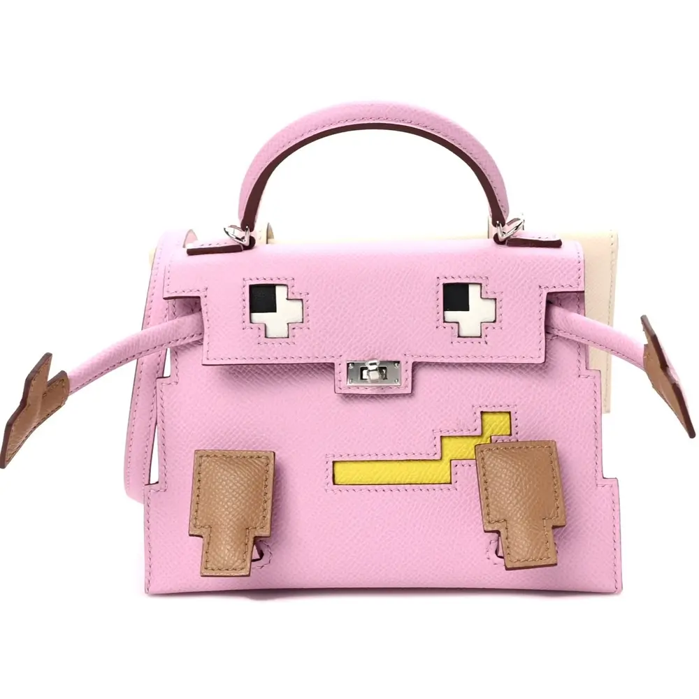Hermes Kelly Doll Picto Bag in Epsom Mauve Sylvestre Lime Nata and Chai
