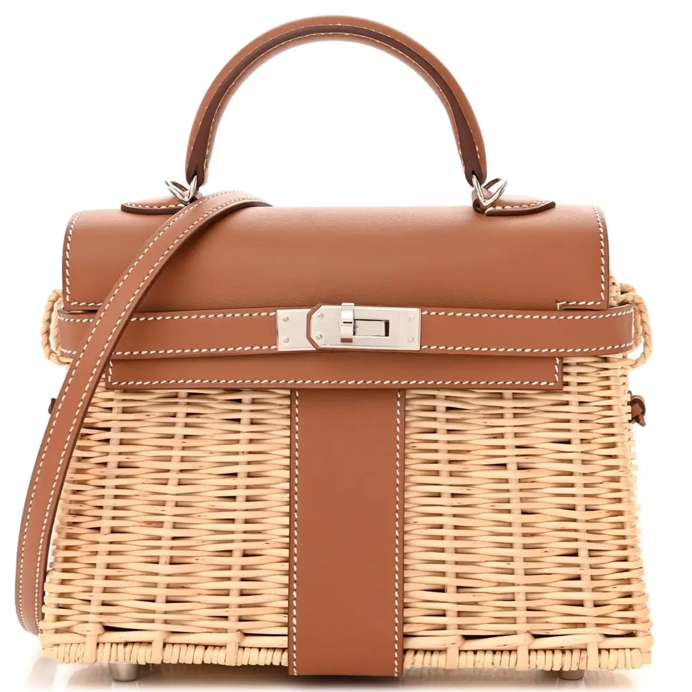Hermes Mini Kelly Picnic Bag in Wicker Swift Naturel Gold