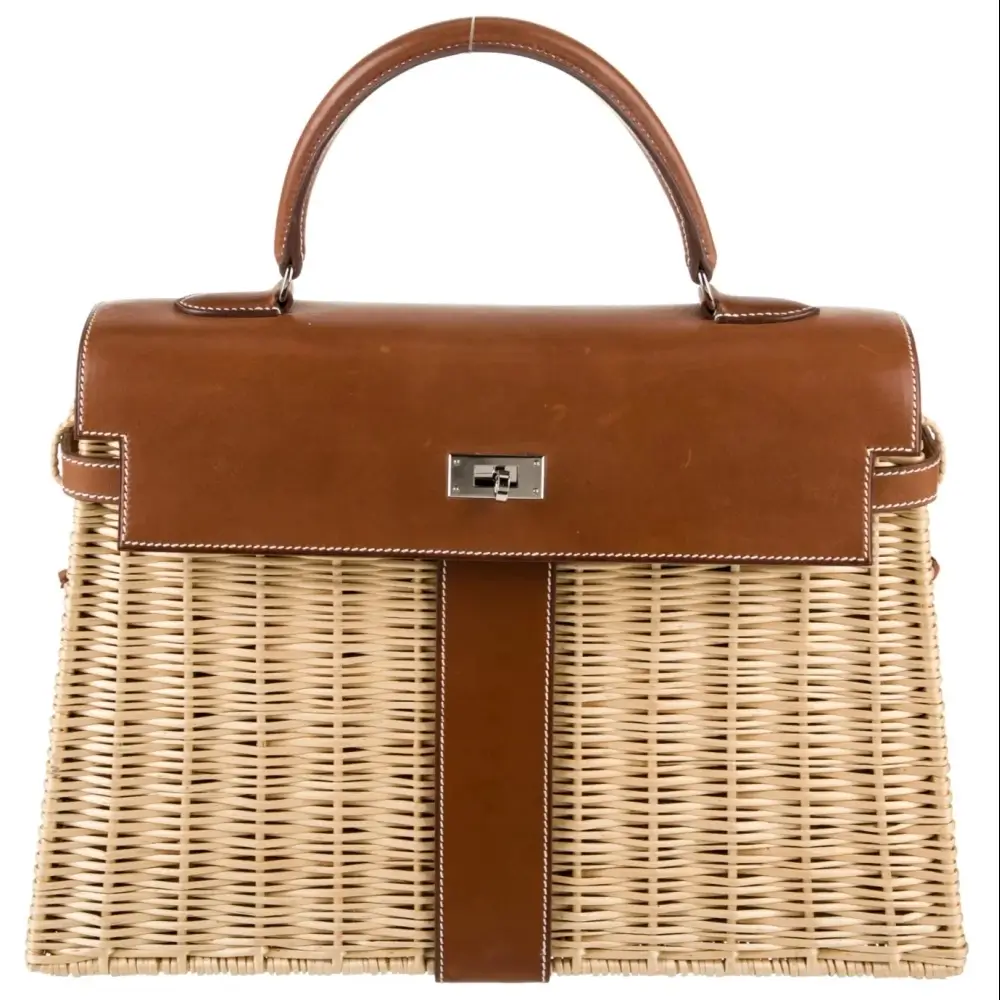 Hermes Mini Kelly Picnic Bag in Wicker Swift Naturel Gold(2)