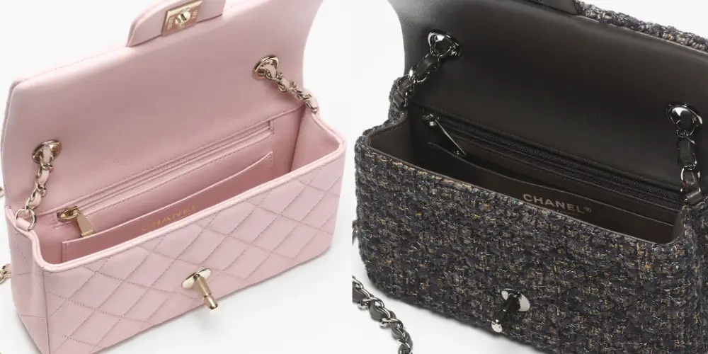 chanel new mini classic flap bag vs new mini flap bag interior