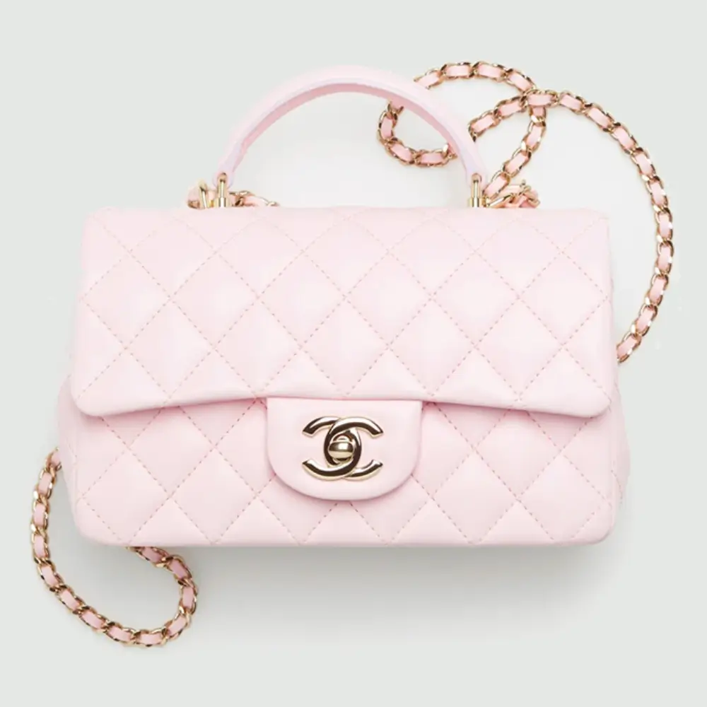 Chanel Classic Flap Bag Top Handle Pink