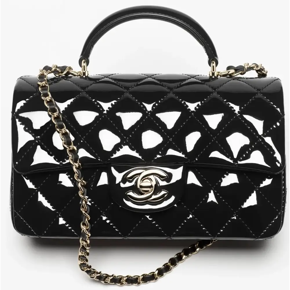 Chanel Mini Classic Flap Bag With Top Handle in Patent Calfskin Black ig 5