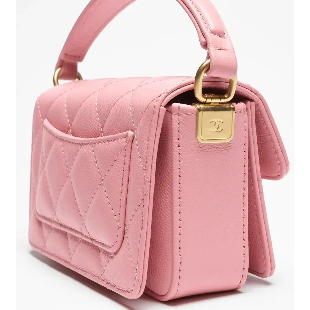 Chanel Mini Classic Flap Bag With Top Handle in Patent Calfskin Interior pockets