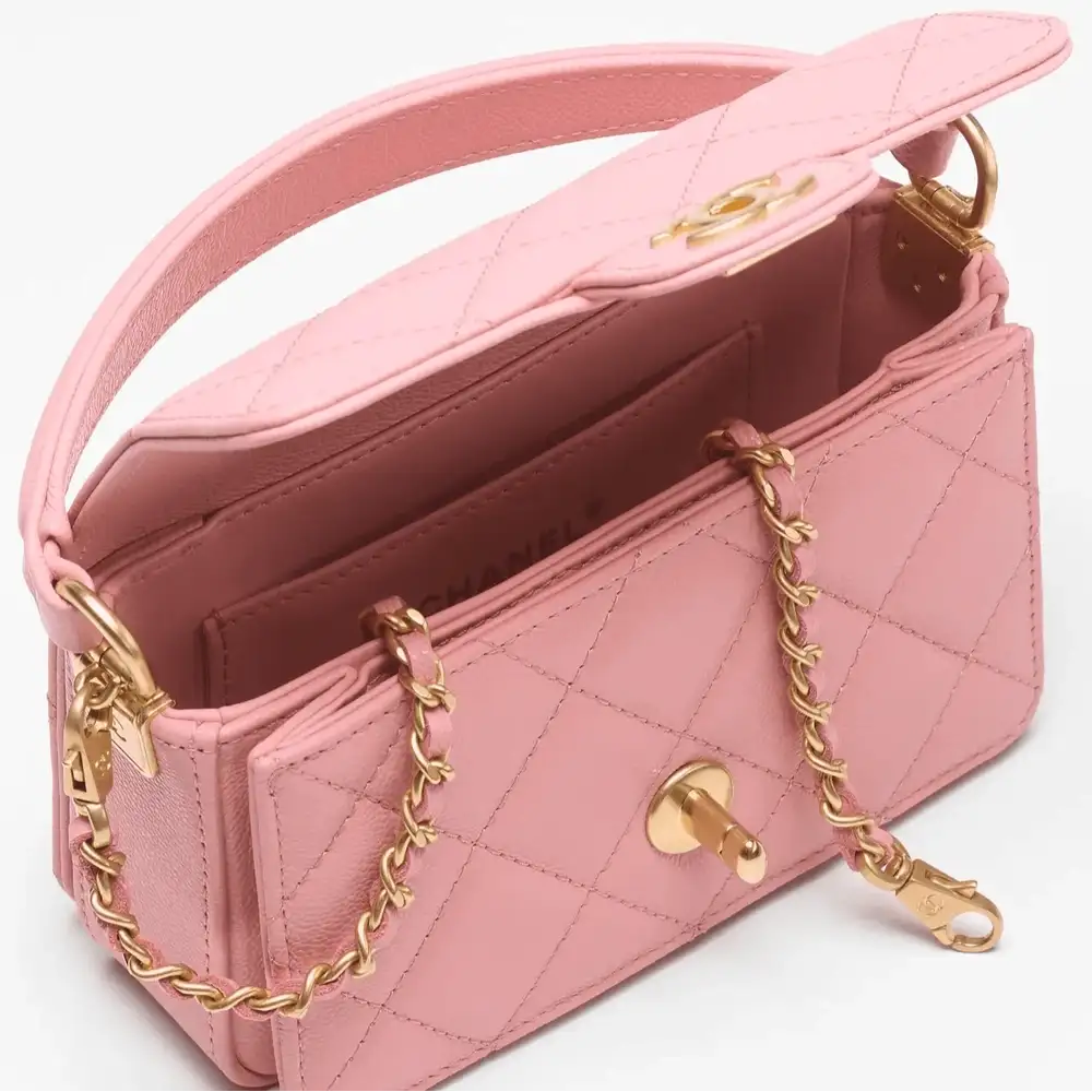 Chanel Mini Classic Flap Bag With Top Handle in Patent Calfskin Interior pockets 2