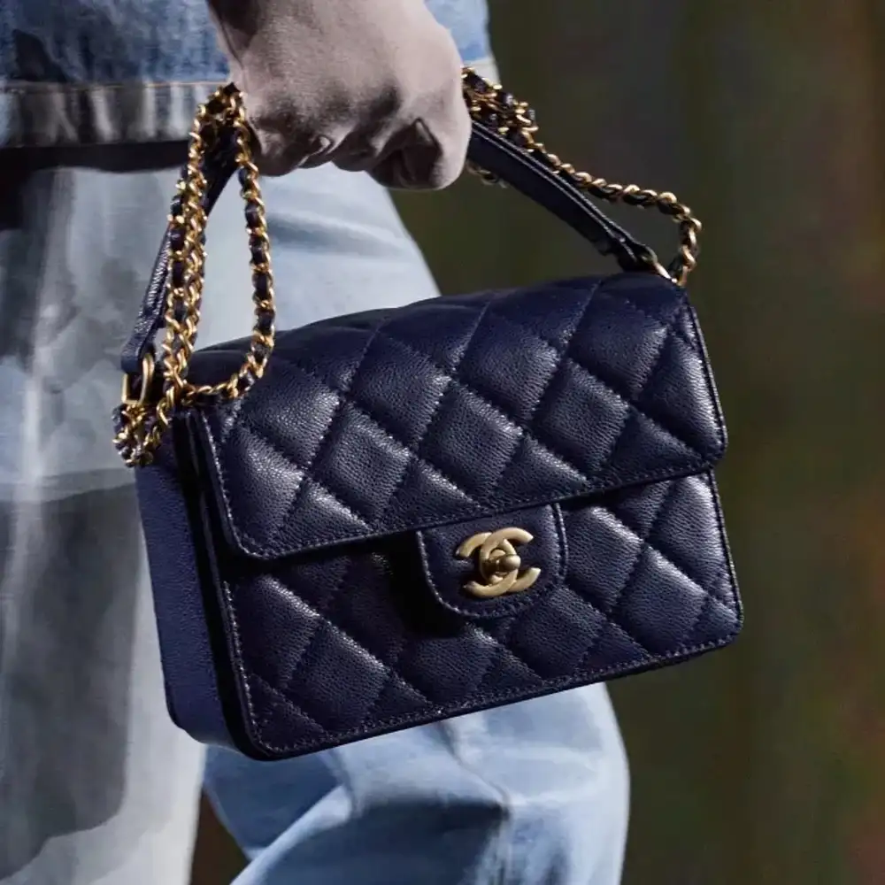 Chanel Mini Classic Flap Bag With Top Handle in Patent Calfskin Model shots 2
