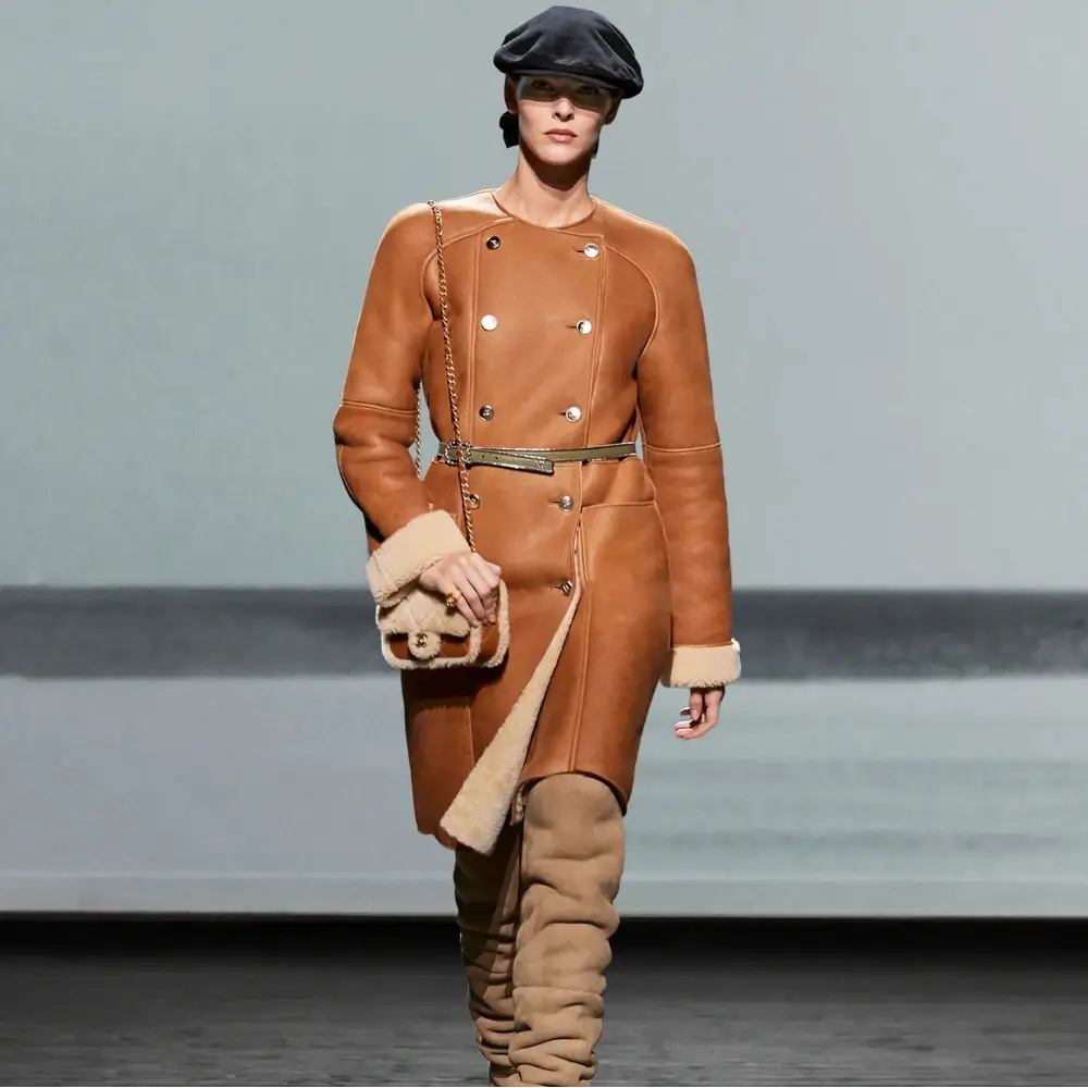 Chanel Mini Flap Bag in Shearling Lambskin Brown Beige