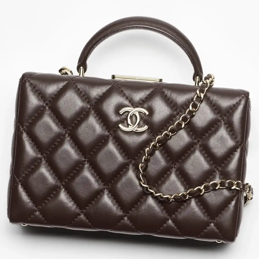 Chanel Small Box Bag in Lambskin Dark Brown