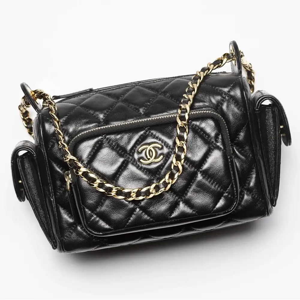 Chanel Small Camera Case in Shiny Crumpled Lambskin Black