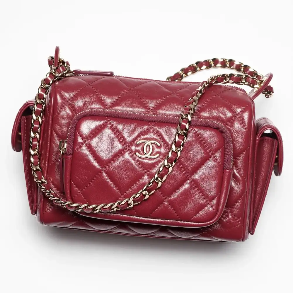 Chanel Small Camera Case in Shiny Crumpled Lambskin Burgundy