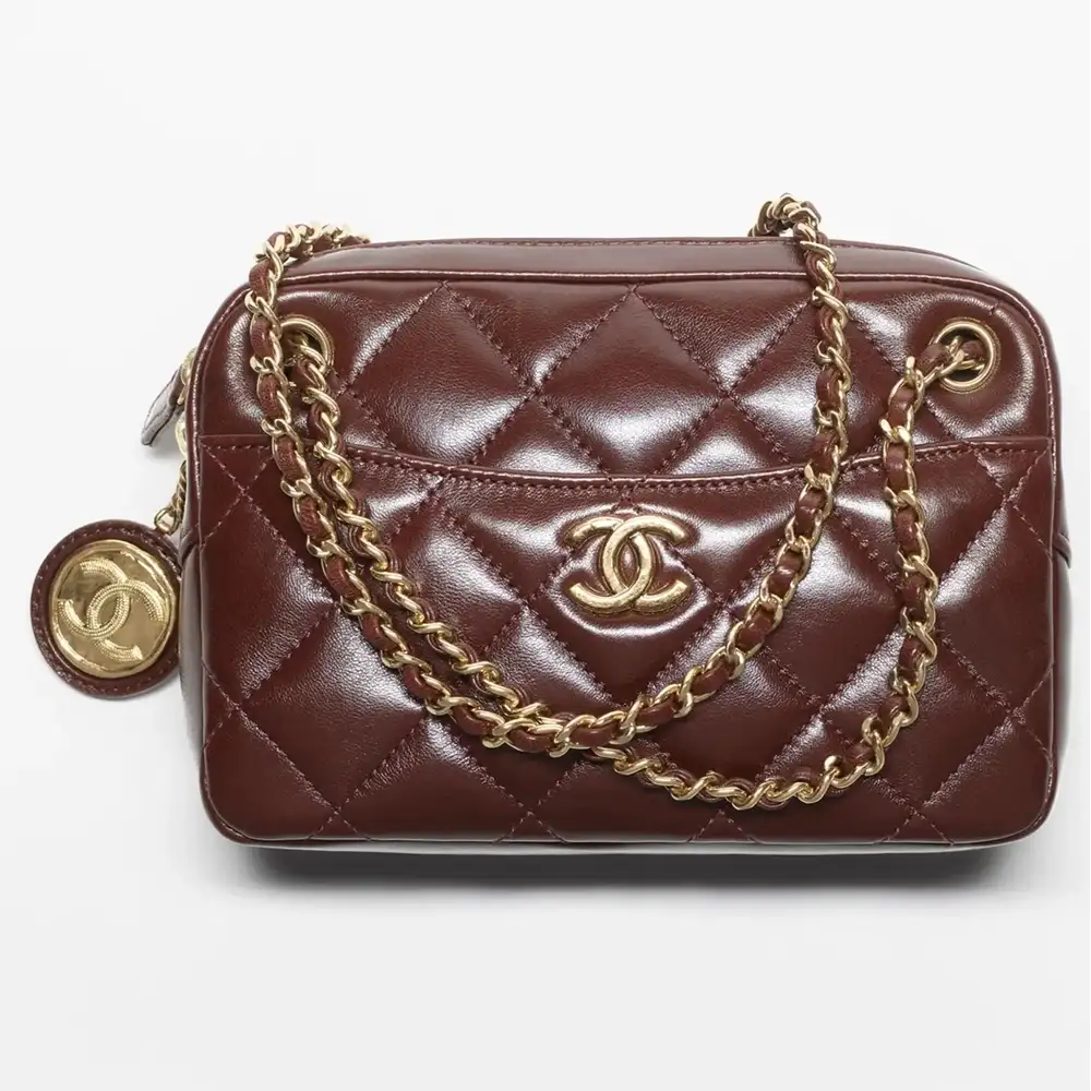 Chanel Small Flap Bag With CC Strap in Shiny Lambskin Dark Brown