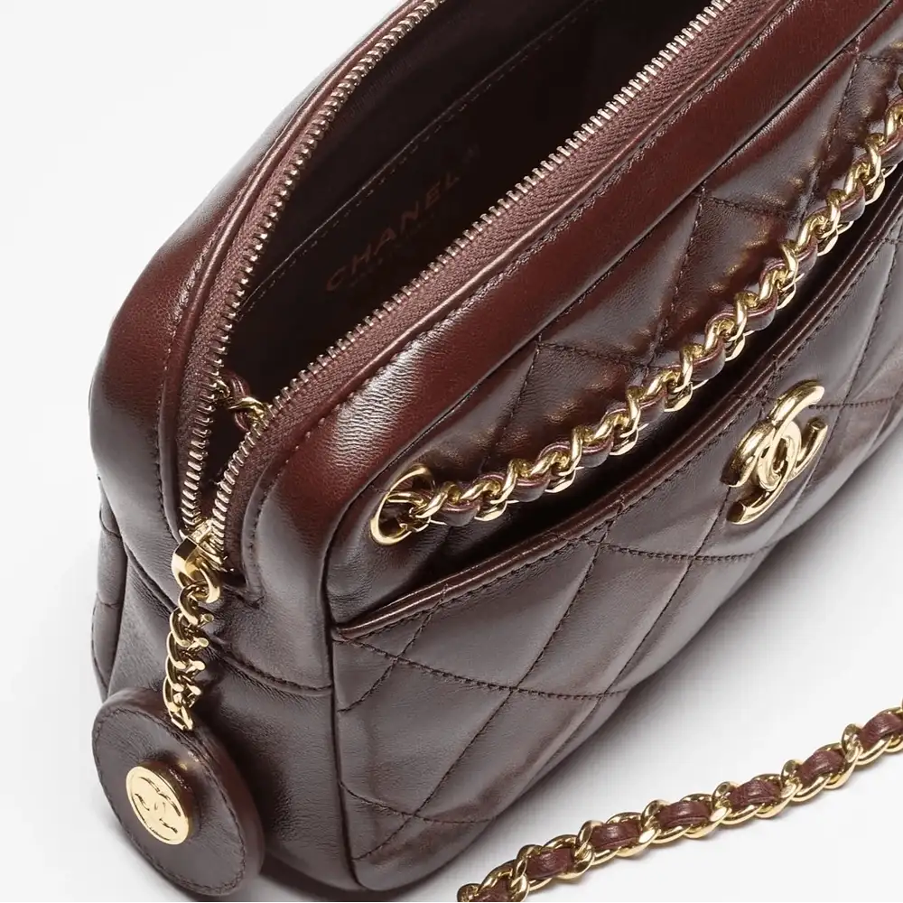 Chanel Small Flap Bag With CC Strap in Shiny Lambskin Interior pockets 3