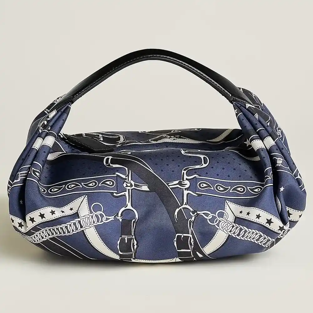 Hermes Balusoie Bag in Silk and Hunter Panoplie Equestre Bleu Indigo