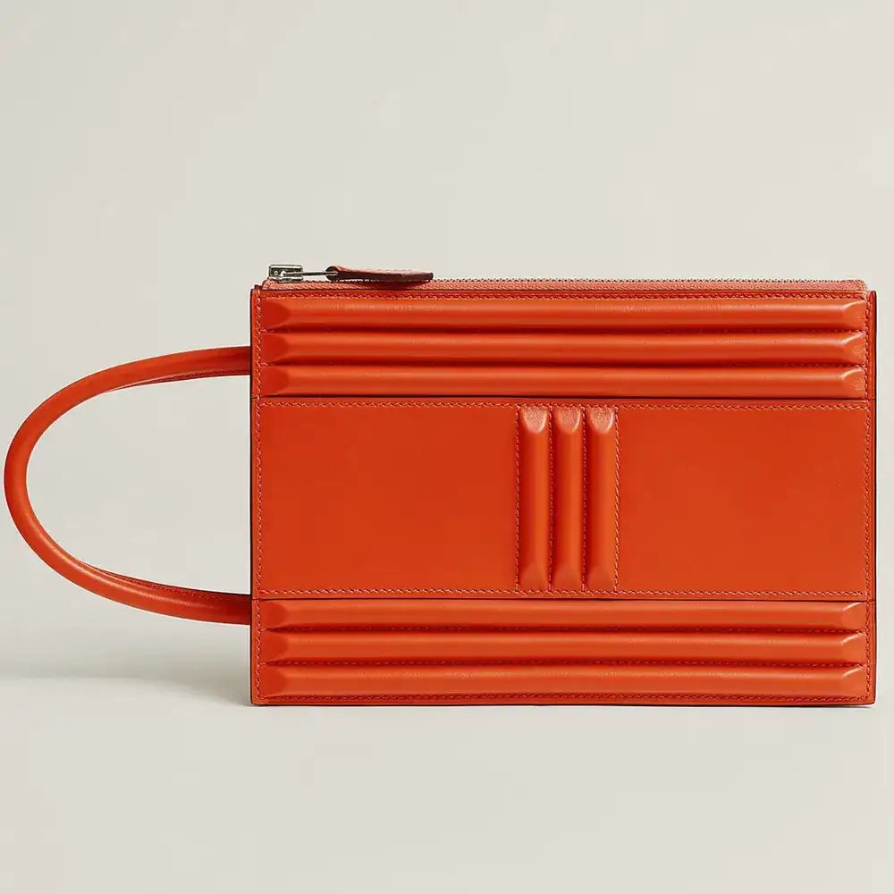 Hermes Cadenas Clutch in Tadelakt Orange Poppy