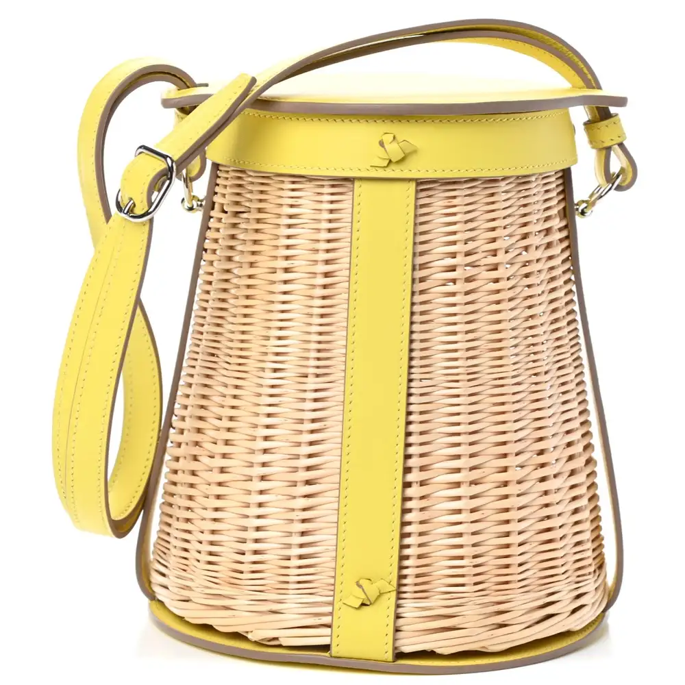 Hermes Farming Picnic Bag in Swift Wicker Naturel Vert Criquet Lime Naturel