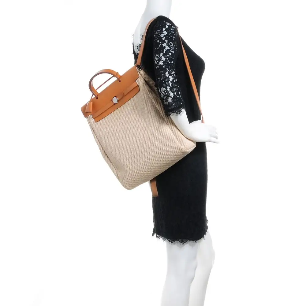 Hermes Herbag 2 1 Bag And Backpack in Canvas and Leather Model shots