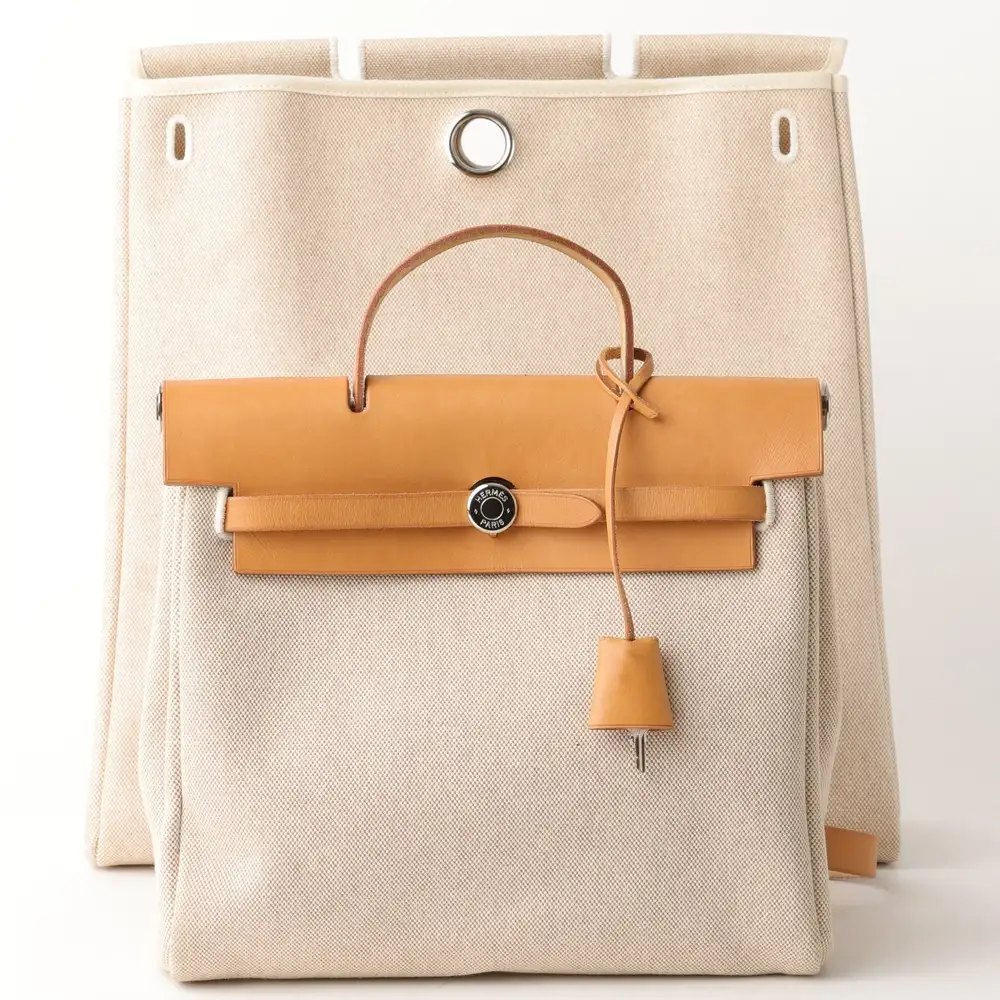 Hermes Herbag 2 1 Bag And Backpack in Canvas and Leather Sand