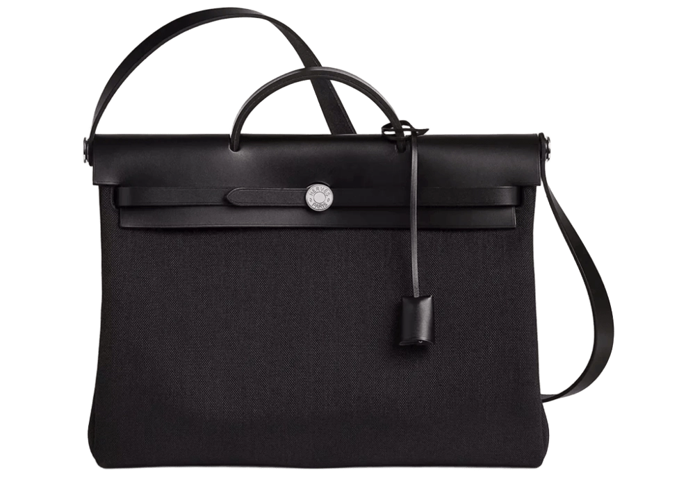 Hermes Herbag Messenger 39 Bag in Militaire canvas and Hunter cowhide