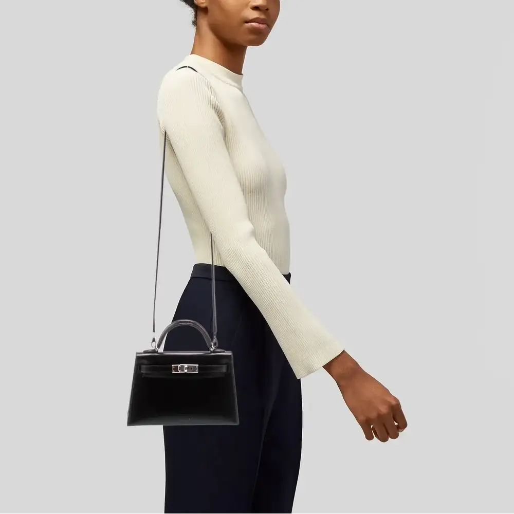 Hermes Mini Kelly II Sellier Bag in Box Leather Model shots