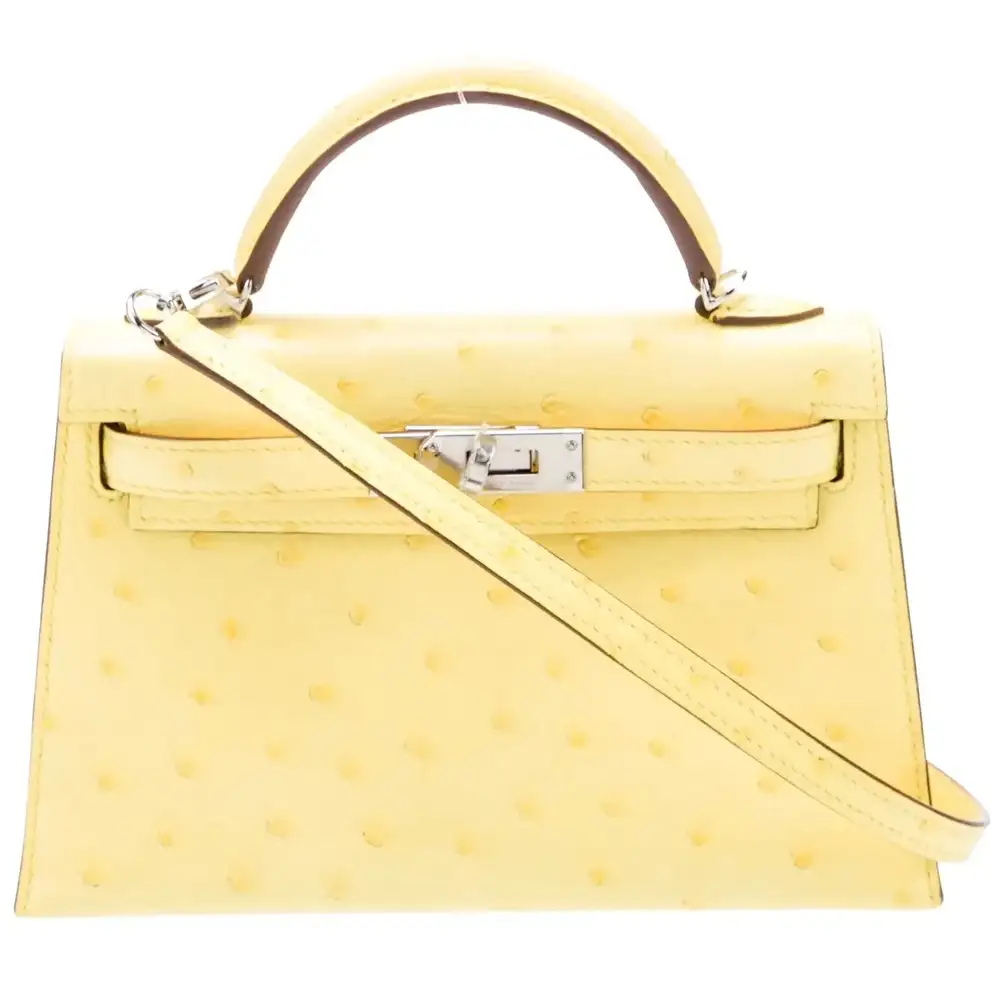 Hermes Mini Kelly II Sellier Bag in Ostrich Limoncello