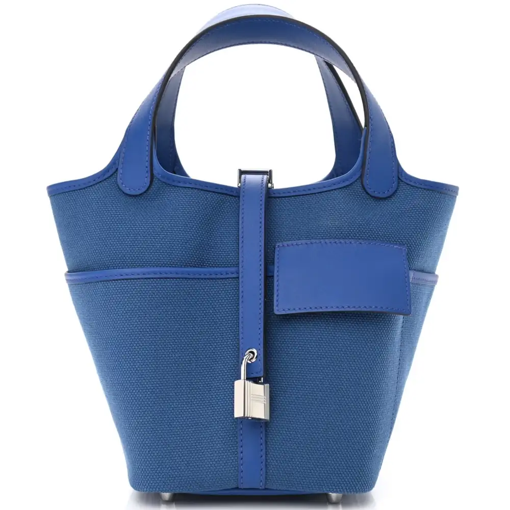 Hermes Picotin Lock 18 Pocket Bag in Goeland Canvas and Swift Blue France