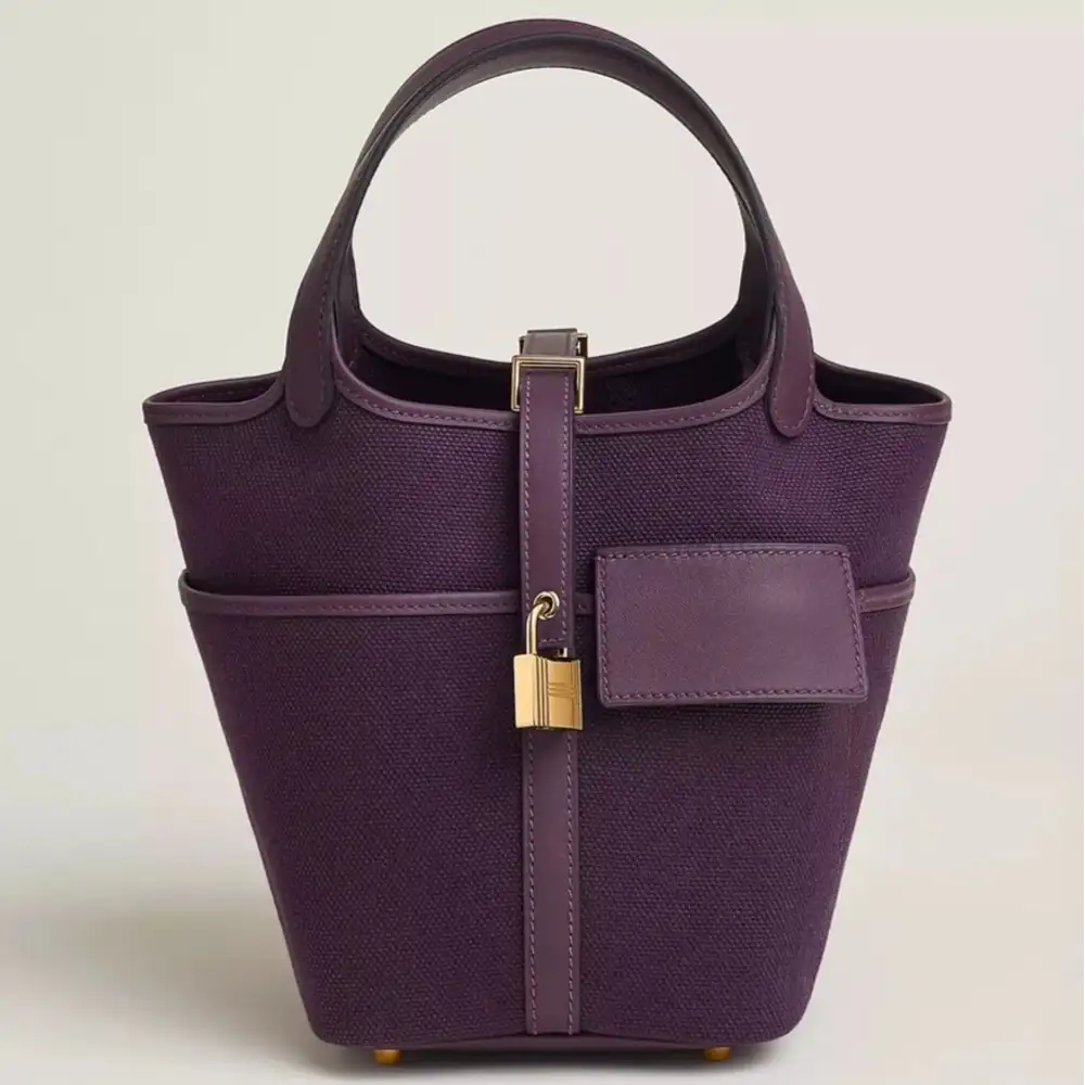 Hermes Picotin Lock 18 Pocket Bag in Goeland Canvas and Swift Cassis