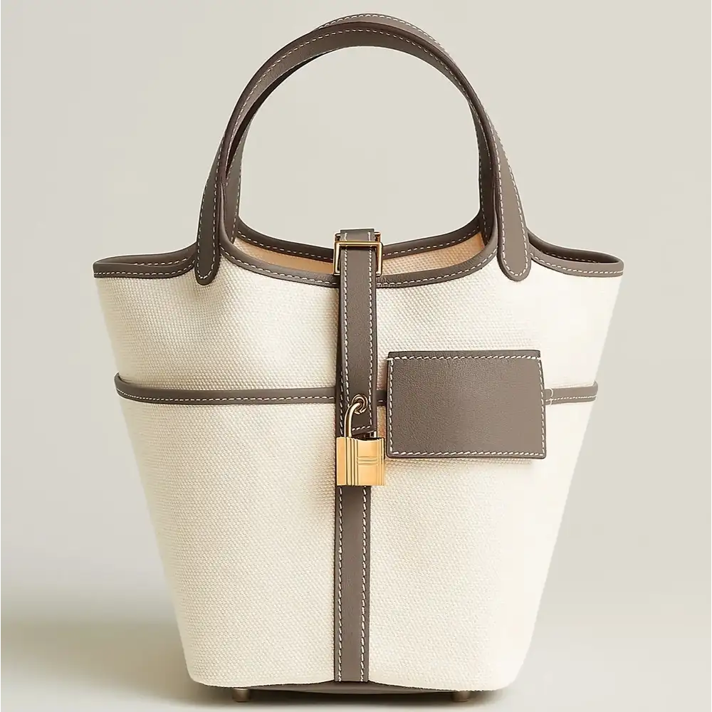 Hermes Picotin Lock 18 Pocket Bag in Goeland Canvas and Swift Ecro Taupe