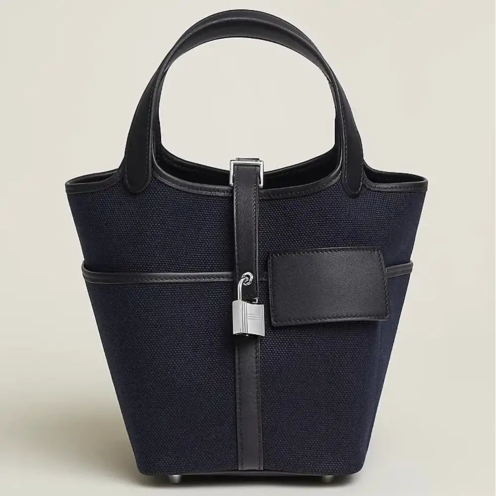 Hermes Picotin Lock 18 Pocket Bag in Goeland Canvas and Swift Navy