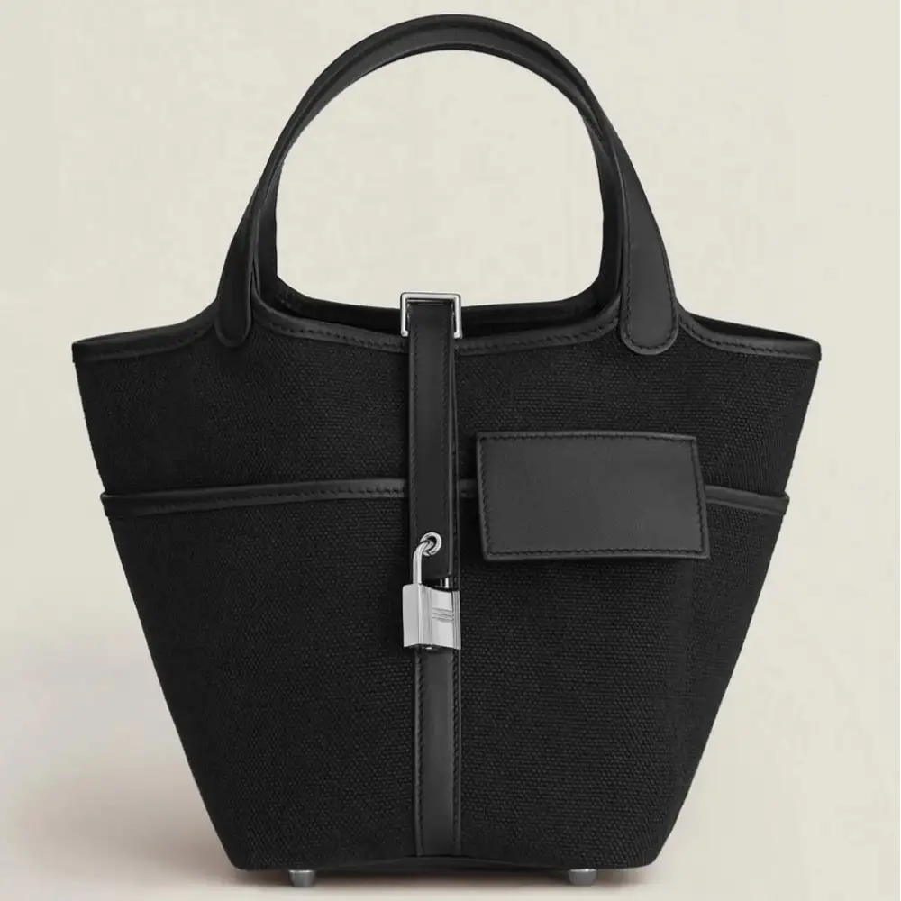 Hermes Picotin Lock 18 Pocket Bag in Goeland Canvas and Swift Noir