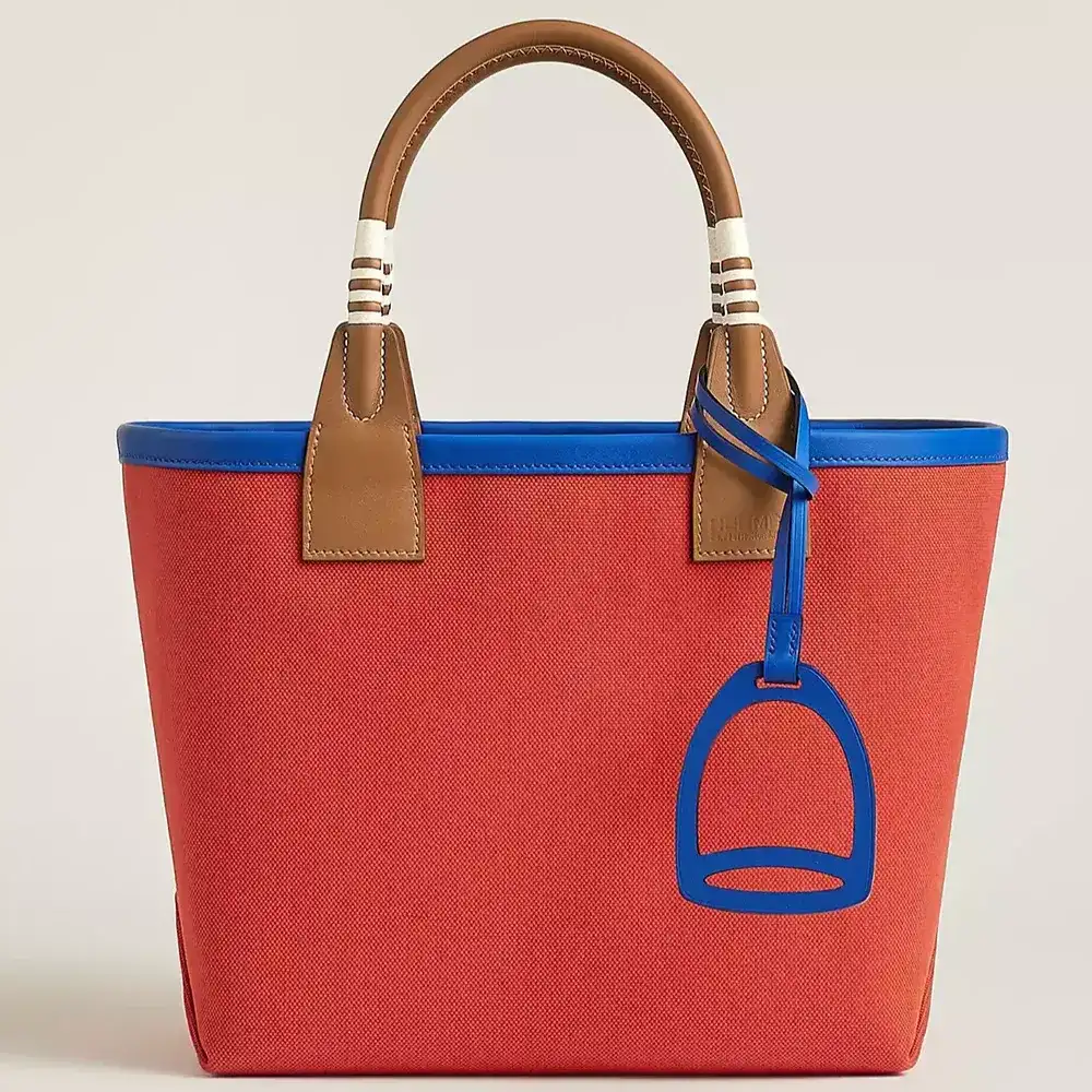 Hermes Steeple 25 Bag in Canvas Swift Capucine Gold Bleu Royal