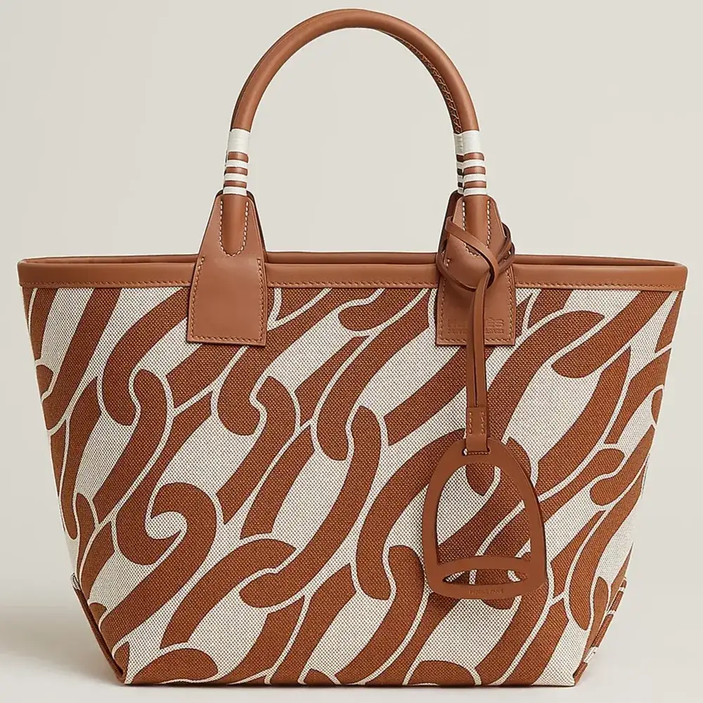 Hermes Steeple 25 Bag in Canvas Swift Maillons Co Fauve Écru Beige Gold