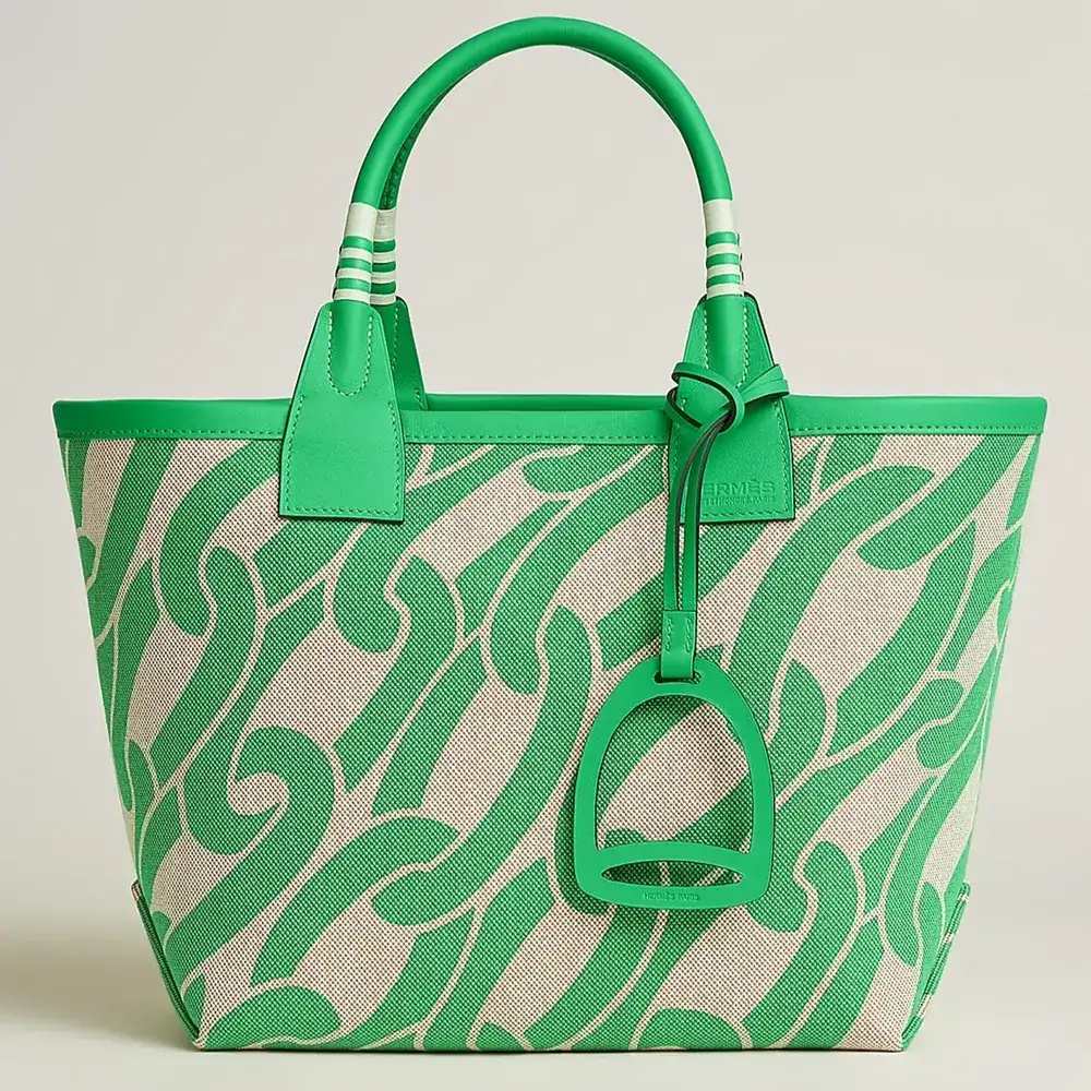 Hermes Steeple 25 Bag in Canvas Swift Maillons Co Vert Comics Écru Beige Vert Comics