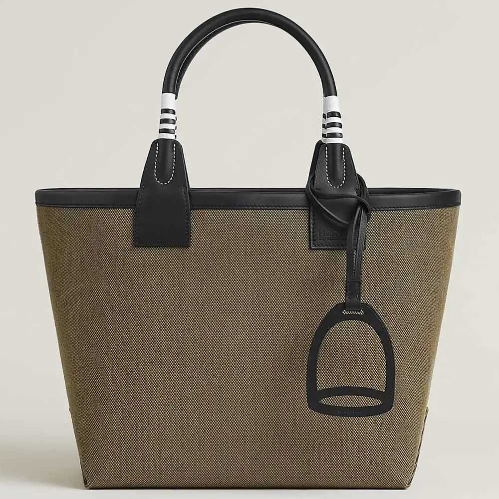 Hermes Steeple 25 Bag in Canvas Swift vert militaire noir noir