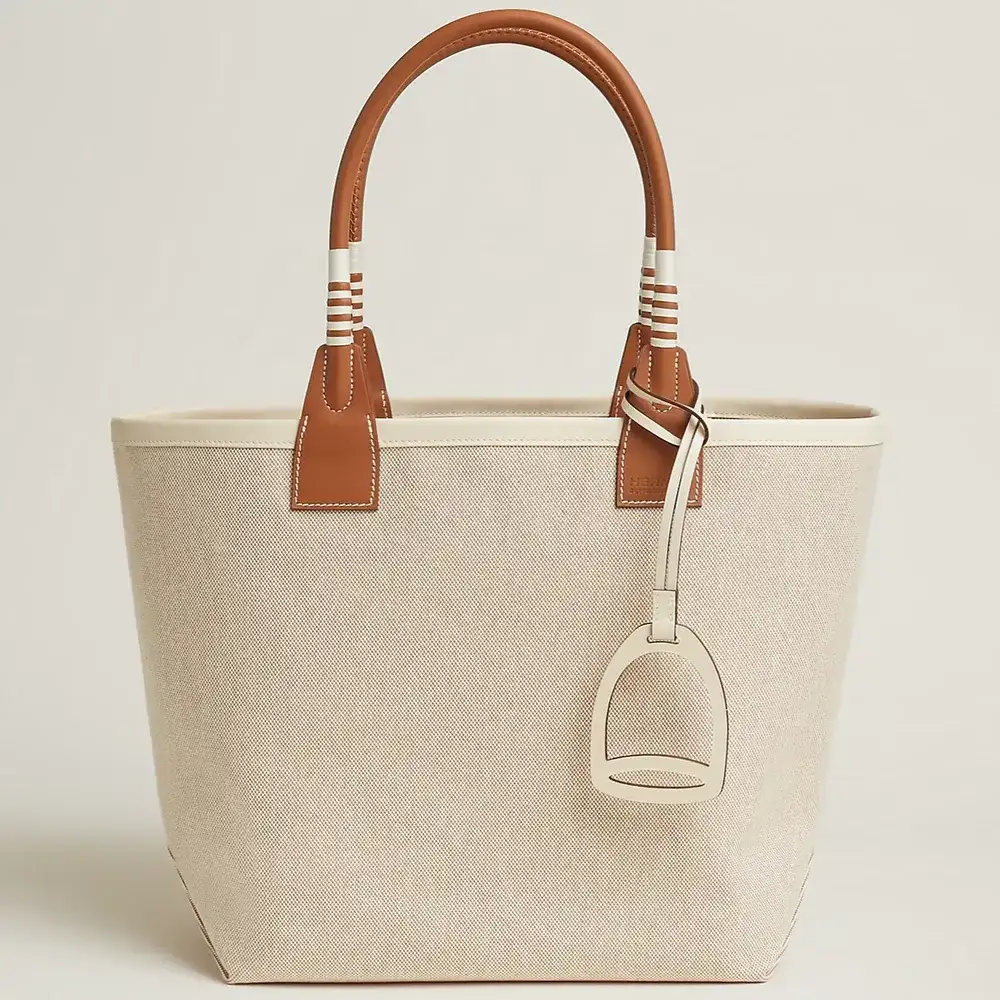 Hermes Steeple 28 Bag in Canvas Swift Écru Beige Gold Nata