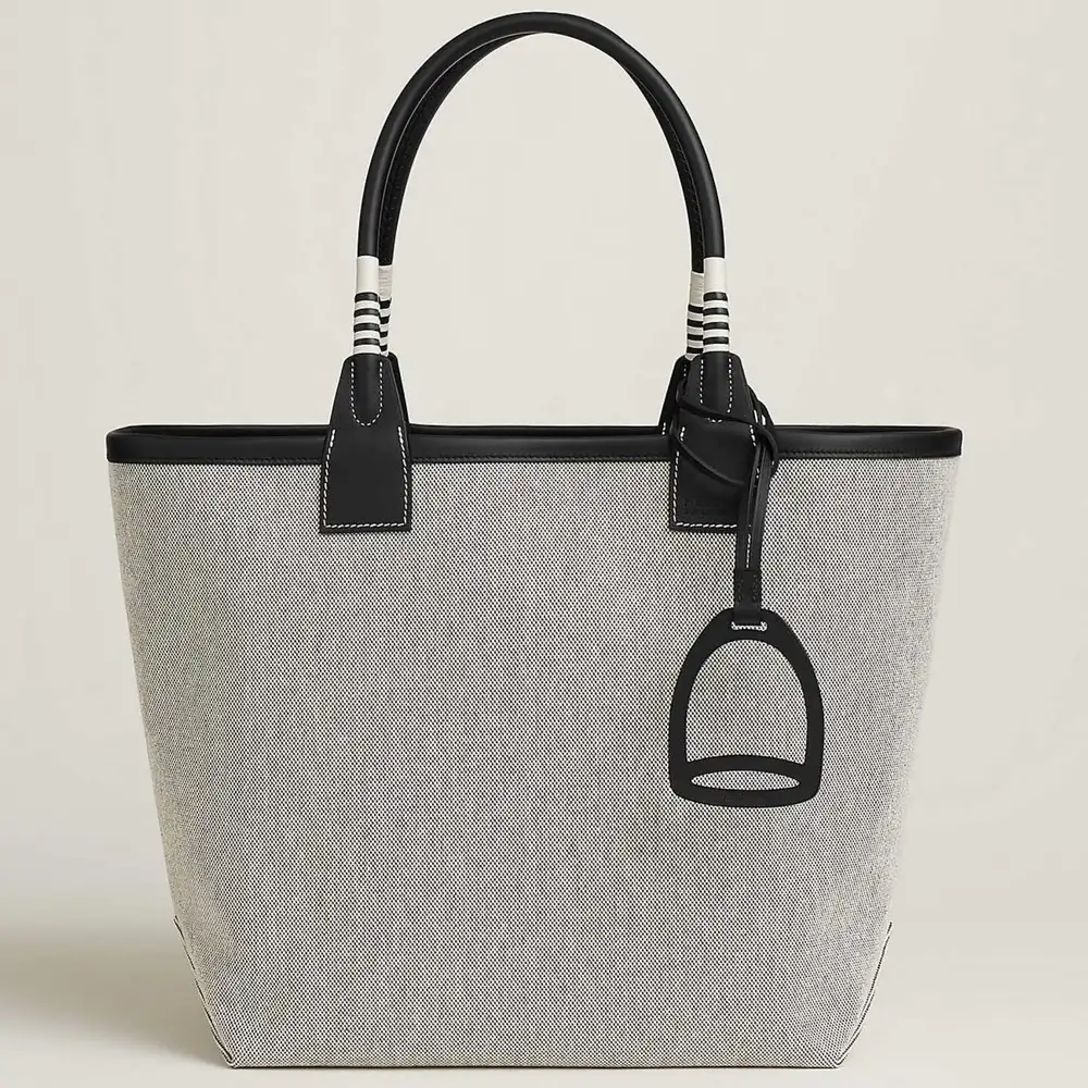 Hermes Steeple 28 Bag in Canvas Swift Écru Noir Noir