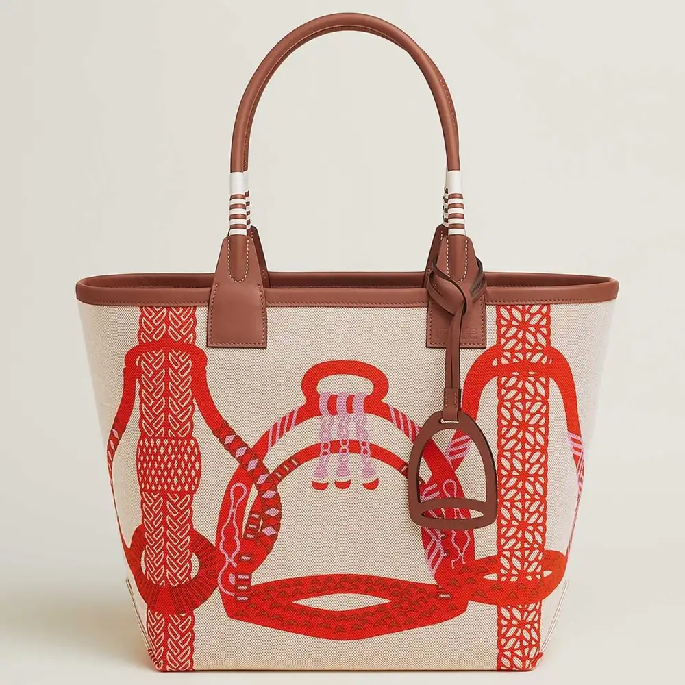 Hermes Steeple 28 Bag in Canvas Swift capucine écru beige cuivre