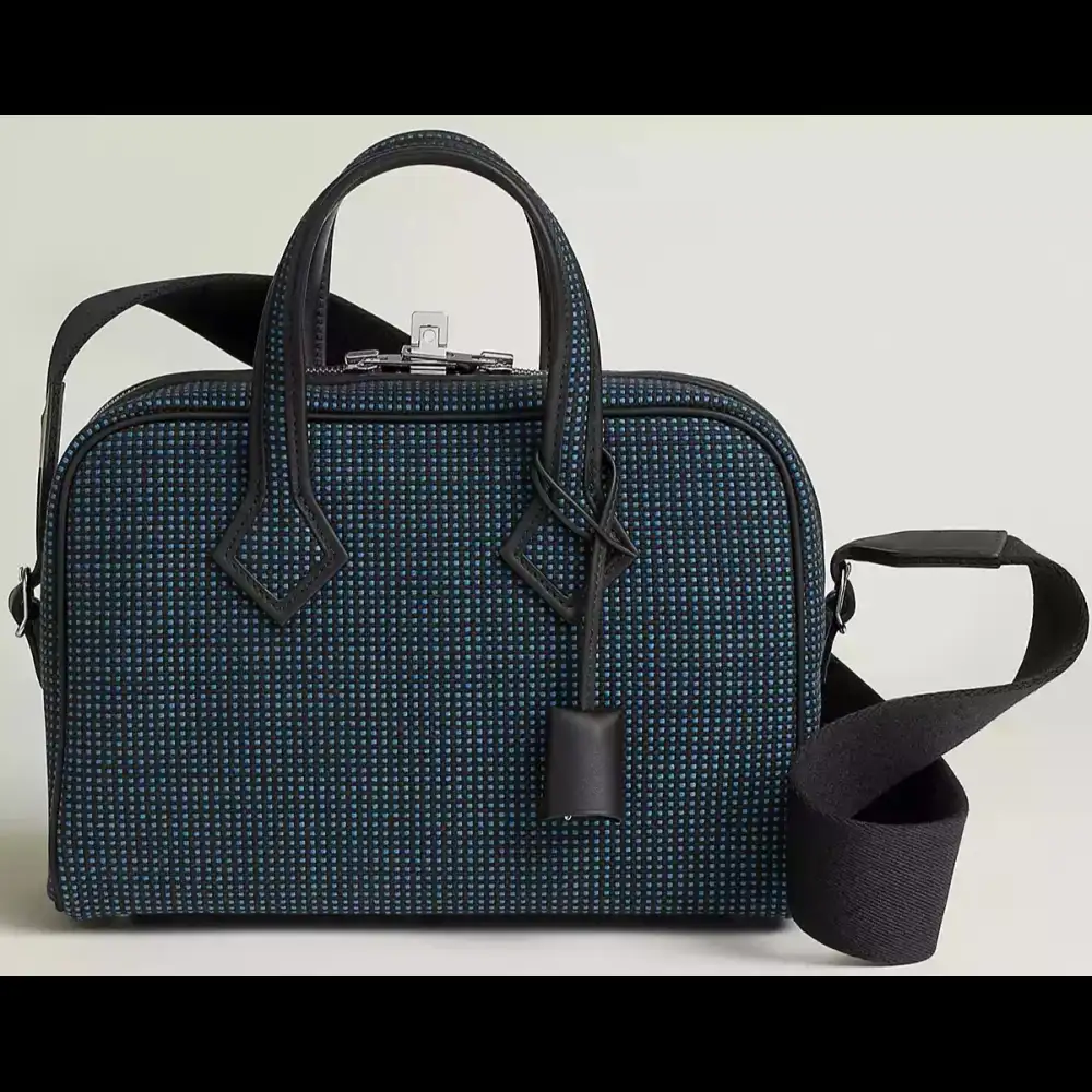 Hermes Victoria III Fourre tout 35 Bag in Canvas Swift Madras Viking motif Égée