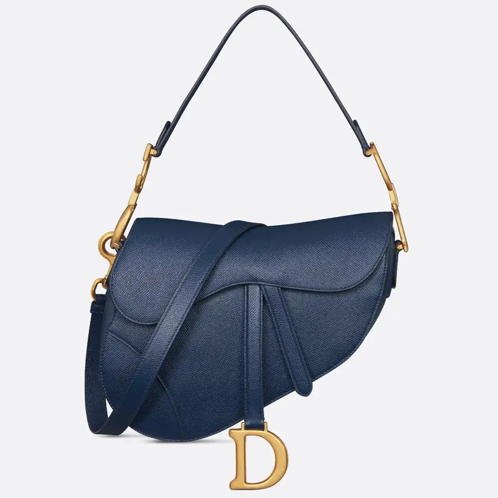 Dior Saddle Bag Grained Calfskin Deep Ocean Blue