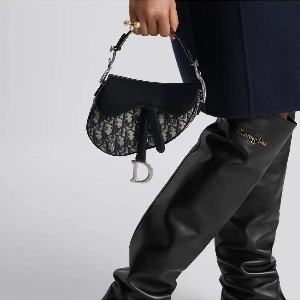 Dior Saddle Mini Bag x Dior Oblique Jacquard BlueModel shots