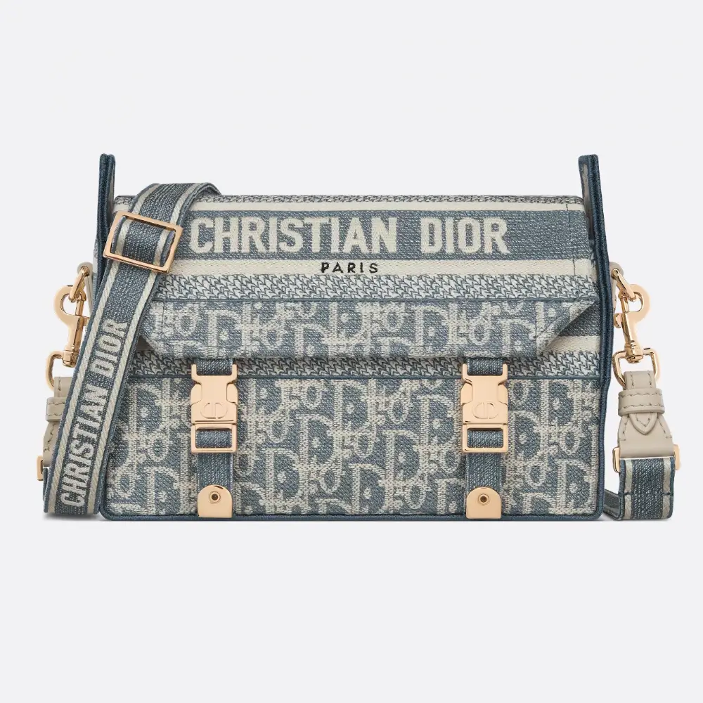 Dior Small Camp Bag in Blue Oblique Chambray Embroidery