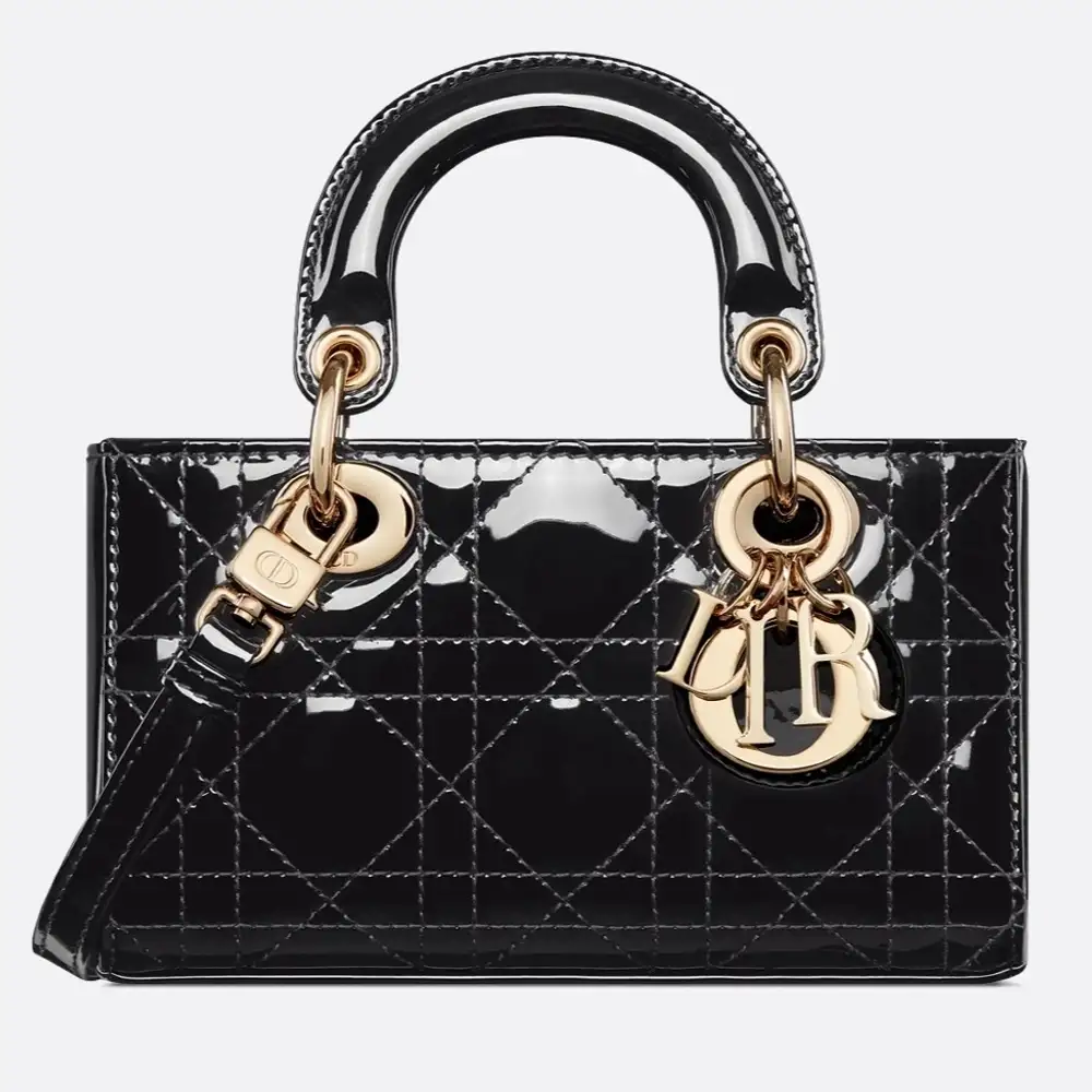 Lady D Joy Micro Bag Patent Cannage Calfskin Black