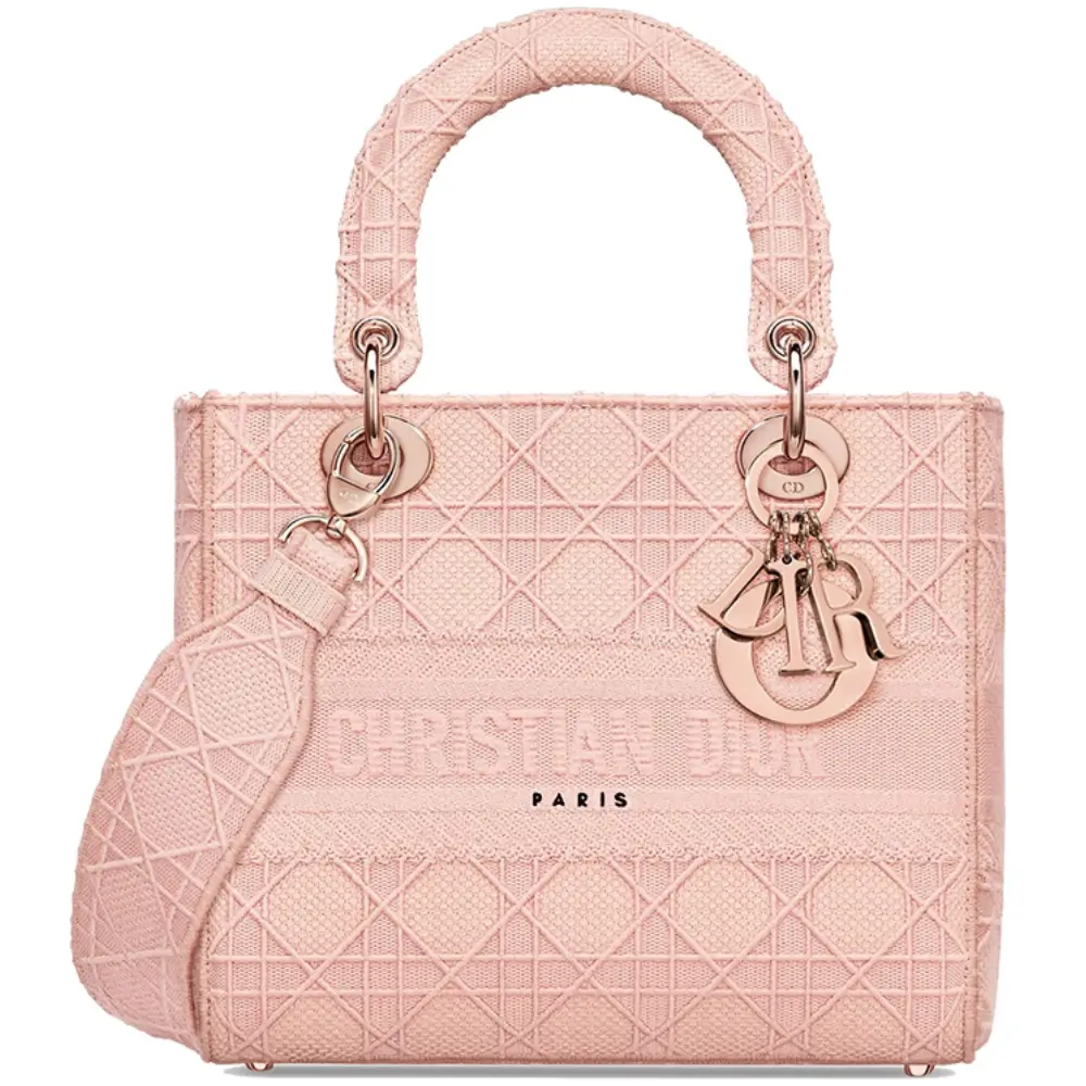 Lady Dior Embroidered Cannage Bag in Pink