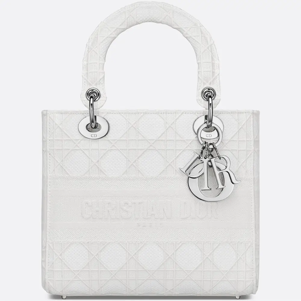 Lady Dior Embroidered Cannage Bag in White