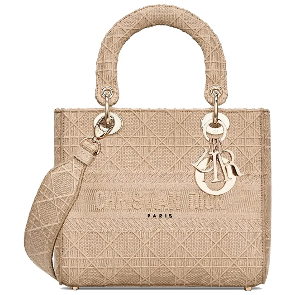 Lady Dior Embroidered Cannage Bag in Beige