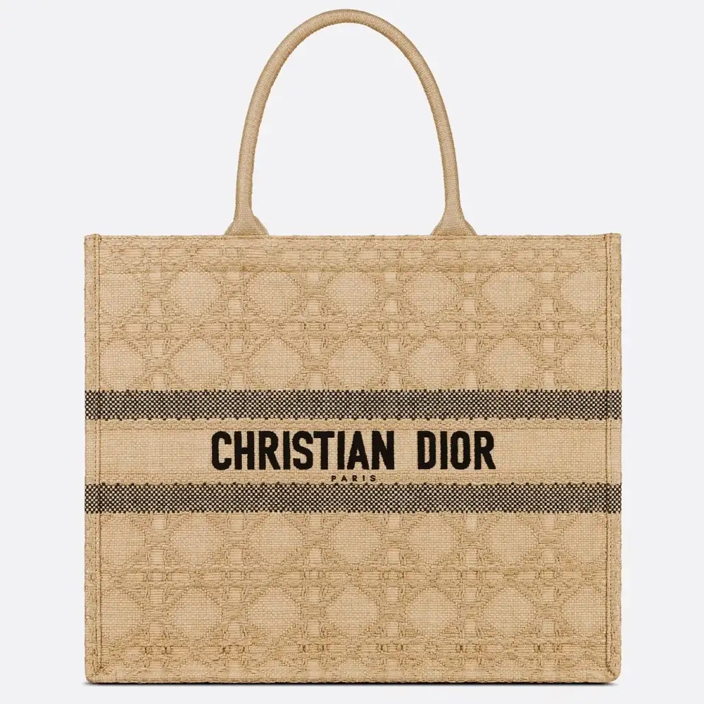Large Dior Book Tote Cannage Raffia Natural