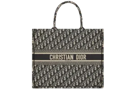 Large Dior Book Tote x Dior Oblique Embroidery Ecru and Blue Featured image