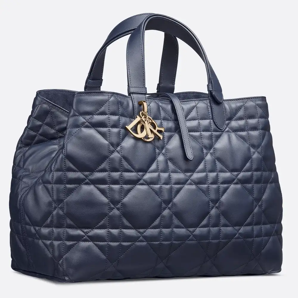 Large Dior Toujours Bag Macrocannage Calfskin Deep Ocean Blue