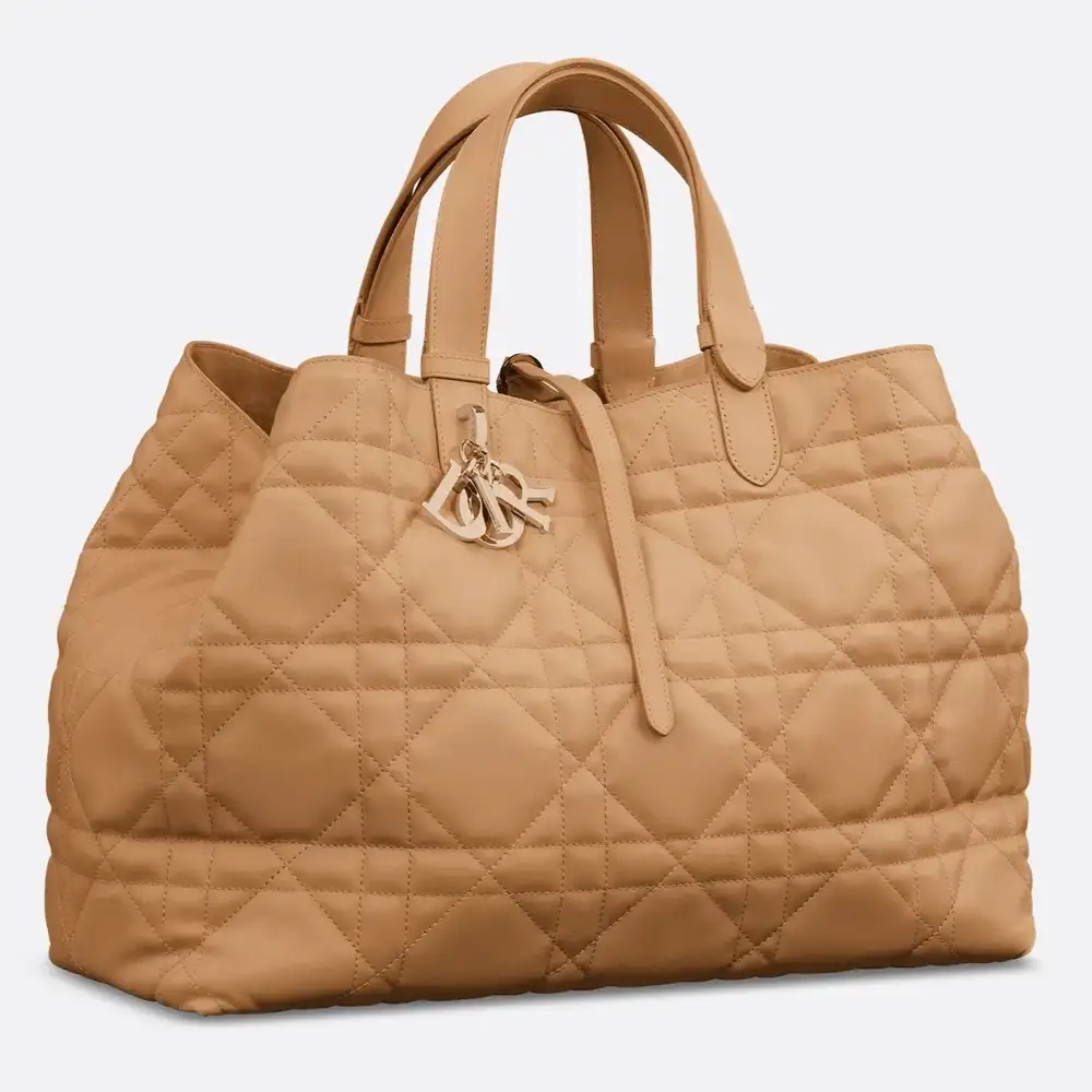 Large Dior Toujours Bag Macrocannage Calfskin Medium Tan