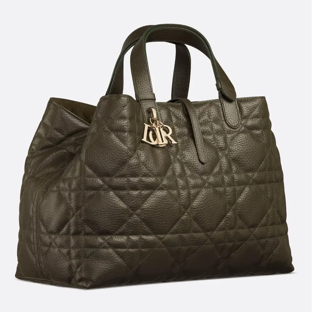 Large Dior Toujours Bag Macrocannage Grained Calfskin Khaki